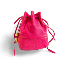 Vintage CHANEL fusia pink lambskin hobo bucket shoulder bag with CC golden balls and CC stitch mark. 050919ac1