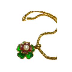 Vintage CHANEL green and red gripoix flower top statement necklace with faux pearl. Gorgeous statement vintage jewelry. 060625ac1