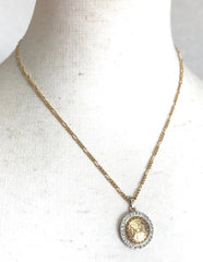 Vintage CELINE golden round logo with rhinestone pendant top skinny chain necklace. Perfect jewelry piece for any occasion. 060206ac1