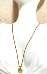 MINT. Vintage NINA RICCI skinny chain necklace with crystal round logo top. 051016ap7