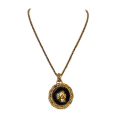 Vintage Yves Saint Laurent golden chain necklace with golden and black Queen cameo design pendant top. 060123ac7