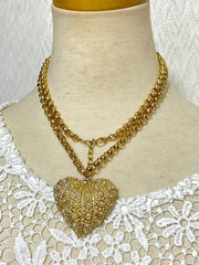 MINT. Vintage NINA RICCI skinny chain necklace with crystal heart logo top. 050918ya1