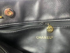 Vintage CHANEL taupe grey canvas and lambskin shoulder tote bag with gold tone chain straps and a CC ball charm. 070125ap2