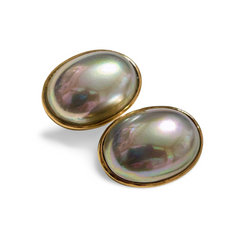 Vintage Christian Dior oval shape faux pearl earrings. Grey aurora shining jewelry. Perfect gift. 070125ap3