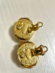 Vintage CHANEL large golden faux pearl CC earrings with mini coco marks.  So hot and gorgeous. 050817ys3