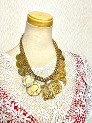 Vintage Yves Saint Laurent statement necklace with motif charms. Heart, moon, star, clover, bird, butterfly, and YSL logo. 060903ac2