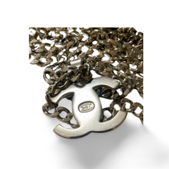 Vintage Chanel turn lock CC silver chain necklace. Double turn lock CC mark long necklace. 051003ac