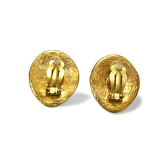 Vintage CHANEL oval golden earrings with red stone and CC mark. Large statement jewelry. Masterpiece jewelry. 060229ya