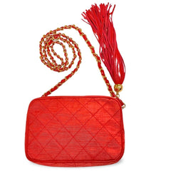 Vintage CHANEL red woven canvas camera bag style shoulder bag with a tassel and CC mark. Rare masterpiece. 060130ac5