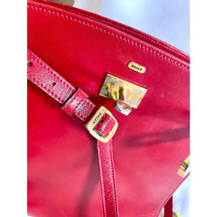 Vintage BALLY genuine red leather kelly ado sport style shoulder bag purse with gold tone hardware and logo charm. 051002ya1