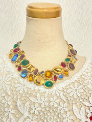 1990s Yves Saint Laurent Gripoix Statement Necklace – Multicolor Glass Gems, Heart Motif, Made in France, Rare Couture Bijoux. 071125ac1
