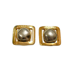 Vintage CHANEL metallic tone gripoix stone earrings in golden square shape. R0410111