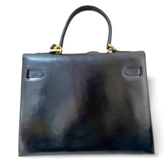80's vintage BALLY black boxcalf leather kelly bag. Classic masterpiece handbag. 051203m1