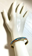 Vintage Hermes gold and blue cloisonne enamel bangle with Jaguar couple. CIRCUS. Made in Austria. Cheetah, panther. 070128ac8