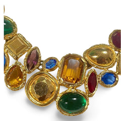 1990s Yves Saint Laurent Gripoix Statement Necklace – Multicolor Glass Gems, Heart Motif, Made in France, Rare Couture Bijoux. 071125ac1