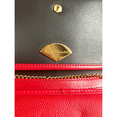 Vintage Karl Lagerfeld mini red clutch shoulder bag with round logo motif. Rare and beautiful purse. 050406r9
