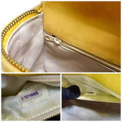 Vintage CHANEL yellow suede leather chain shoulder bag with CC tassel in lunchbox shape. 060910ac1