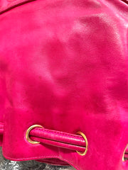 Vintage CHANEL fusia pink lambskin hobo bucket shoulder bag with CC golden balls and CC stitch mark. 050919ac1