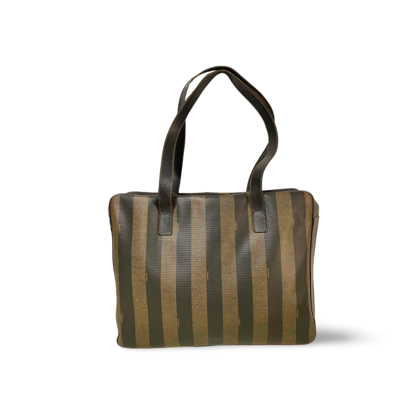 Vintage FENDI classic pecan stripe pattern large shopper tote bag with black leather handles. Daily use purse for Unisex. 060810r33