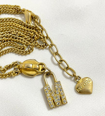 Vintage Moschino chain necklace with zipper pull design M logo heart pendant top. 050806ya1