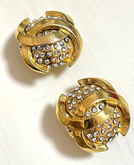 Vintage CHANEL gold tone round earrings with crystal stones and 3D CC mark. 061210ac1