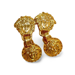 Vintage Gianni Versace golden medusa face dangle earrings. Must have Lady Gaga style jewelry piece. Great gift. 060715m2