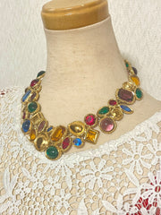 1990s Yves Saint Laurent Gripoix Statement Necklace – Multicolor Glass Gems, Heart Motif, Made in France, Rare Couture Bijoux. 071125ac1