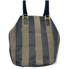 Vintage FENDI pecan stripe jacquard fabric tote bag, handbag with black leather handles. Fendi classic bag. Must have purse. 060423ac1