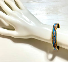 Vintage Hermes gold and blue cloisonne enamel bangle with Jaguar couple. CIRCUS. Made in Austria. Cheetah, panther. 070128ac8