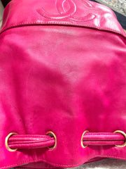 Vintage CHANEL fusia pink lambskin hobo bucket shoulder bag with CC golden balls and CC stitch mark. 050919ac1