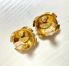 Vintage CHANEL gold tone round earrings with crystal stones and 3D CC mark. 061210ac1