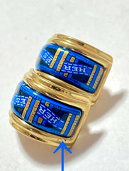 Vintage Hermes cloisonne, enamel golden earrings with blue Hermes ribbon design. 070107ac4