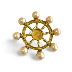 Vintage Chanel golden ship rudder design brooch with faux pearls and CC mark. Must have jewelry. Great gift. 050312ac3