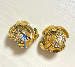 Vintage CHANEL gold tone round earrings with crystal stones and 3D CC mark. 061210ac1