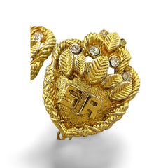 Vintage Sonia Rykiel golden dangle earrings with emblem design and logo. Rhinestone crystals. 050923ya