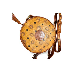 Vintage MCM brown monogram round shape Suzy Wong shoulder bag with leather trimmings. Designed by Michael Cromer. 06521ac2