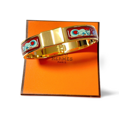 Vintage Hermes cloisonne enamel golden click and clack Flacon bangle with red and blue rabbit and fox design. 070107ac6