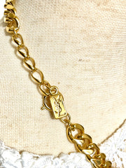 Vintage Yves Saint Laurent statement necklace with motif charms. Heart, moon, star, clover, bird, butterfly, and YSL logo. 060903ac2