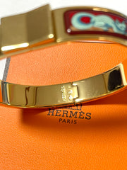 Vintage Hermes cloisonne enamel golden click and clack Flacon bangle with red and blue rabbit and fox design. 070107ac6