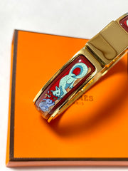 Vintage Hermes cloisonne enamel golden click and clack Flacon bangle with red and blue rabbit and fox design. 070107ac6