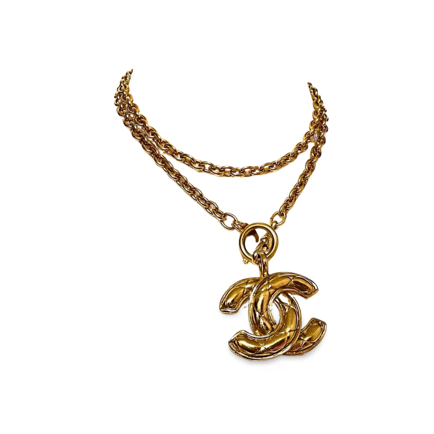 Vintage CHANEL chain necklace with matelasse CC mark pendant top. Long necklace. Gorgeous masterpiece jewelry. 060624re