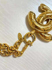 Vintage CHANEL classic necklace with extra large matelasse CC mark pendant top. Gorgeous masterpiece jewelry. 050608ya