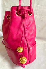 Vintage CHANEL fusia pink lambskin hobo bucket shoulder bag with CC golden balls and CC stitch mark. 050919ac1