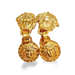 Vintage Gianni Versace golden medusa face dangle earrings. Must have Lady Gaga style jewelry piece. Great gift. 060715m2