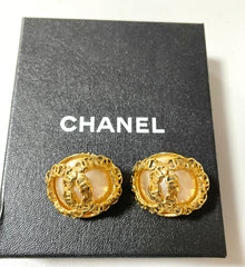 Vintage CHANEL large golden faux pearl CC earrings with mini coco marks.  So hot and gorgeous. 050817ys3