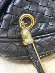 Vintage Bottega Veneta black intrecciato woven leather handbag with metal combo handles and a tassel. Rare masterpiece. 070822y1