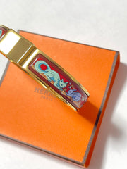 Vintage Hermes cloisonne enamel golden click and clack Flacon bangle with red and blue rabbit and fox design. 070107ac6