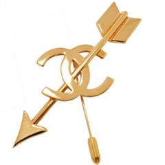 MINT. Vintage CHANEL Gold tone arrow brooch with CC motif. Rare masterpiece jewelry. Best gift. 070217ys3