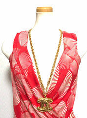 Vintage CHANEL classic necklace with extra large matelasse CC mark pendant top. Gorgeous masterpiece jewelry. 050608ya