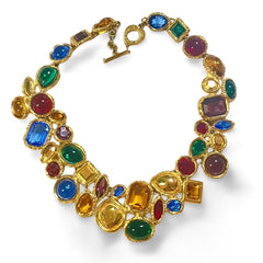 1990s Yves Saint Laurent Gripoix Statement Necklace – Multicolor Glass Gems, Heart Motif, Made in France, Rare Couture Bijoux. 071125ac1